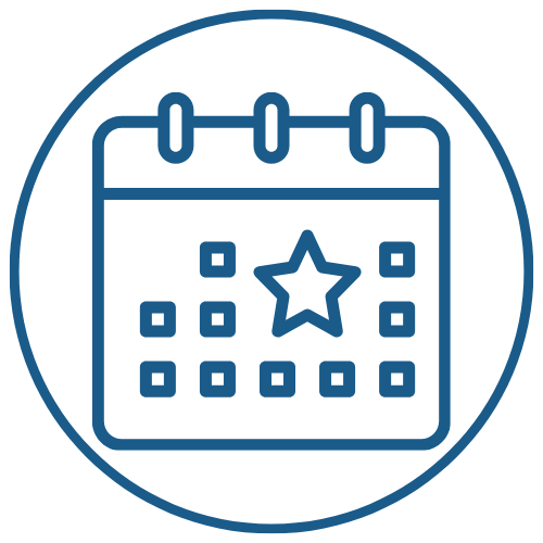 Icon of a calendar with a star marking a specific date.