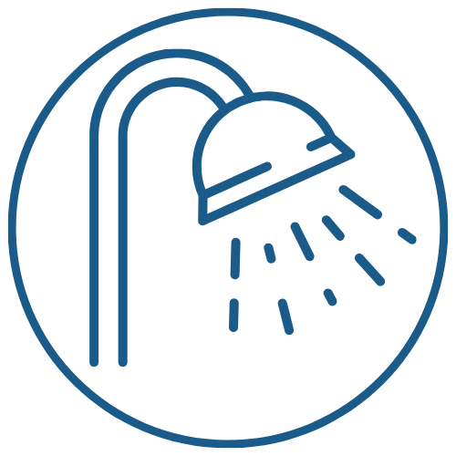 Icon of a showerhead with water spraying downward.