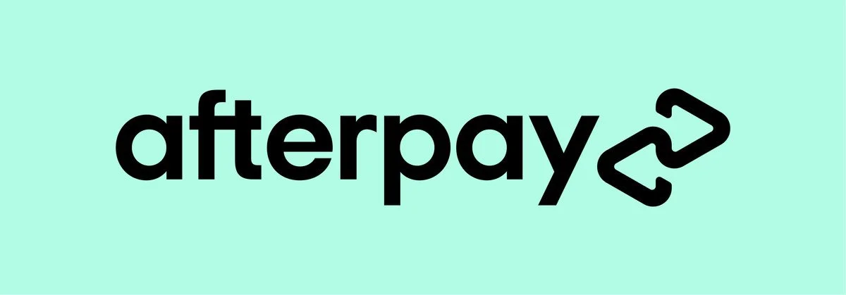 The Afterpay logo with black text and an arrow symbol on a light teal background.