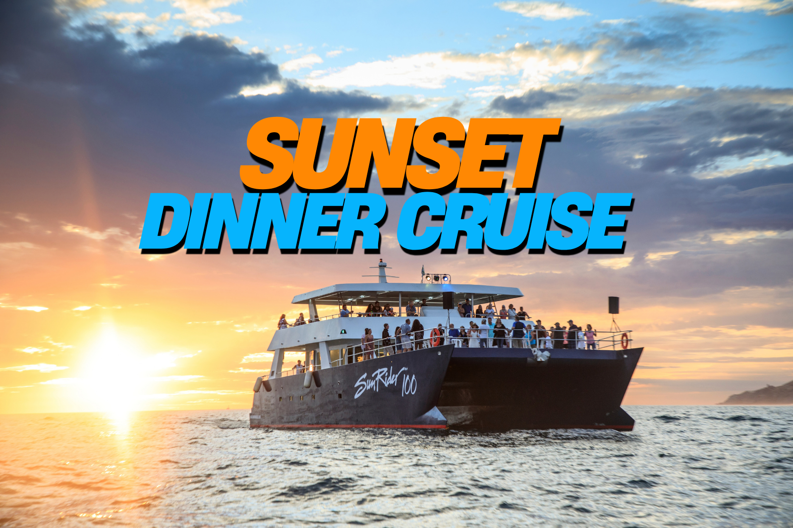 SUNSET DINNER CRUISE (4 hours). Enjoy an amazing sunset aboard a catamaran with a buffet dinner, open bar, and dancing under the iconic arch.