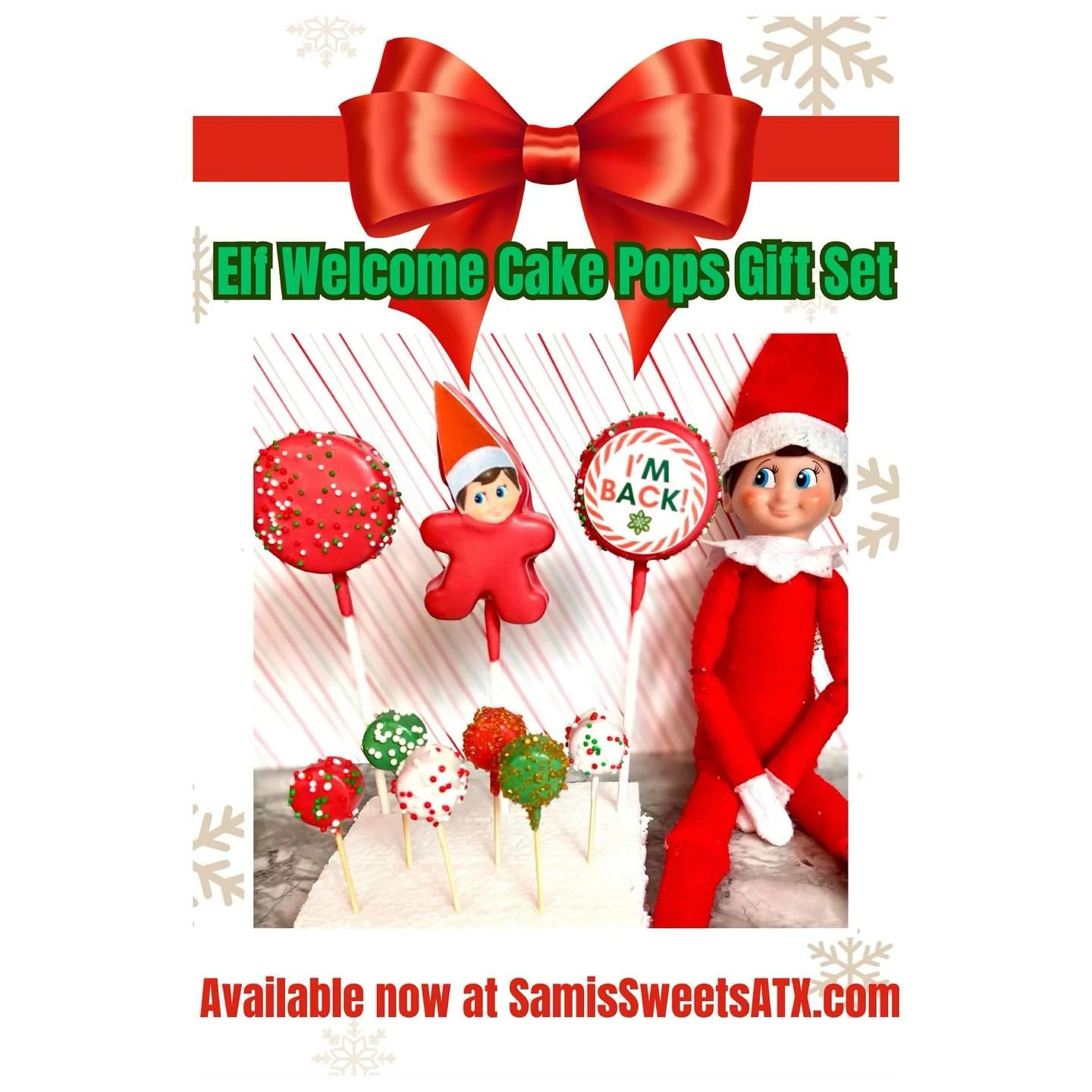 I&rsquo;m excited to share my brand new Elf Welcome Cake Pop Gift Set: the cutest way to kick off elf season! 🎄✨

Each set includes 9 cake pops:
🎅 3 regular-sized (an elf, an &ldquo;I&rsquo;m Back!&rdquo; sign, and one coordinating pop)
🧝&zwj;♂️ 6