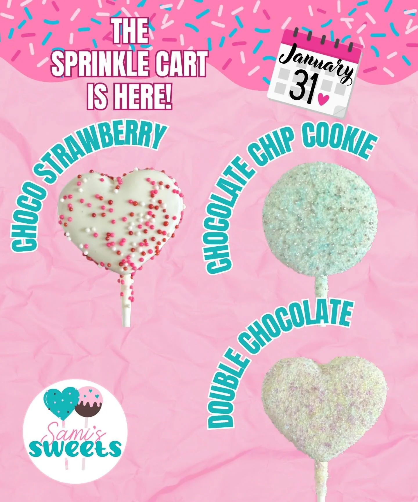 * The Sprinkle cart is here! *
A little schedule shuffle this week ❄️👧👧
Between high order volume and kids being home two extra ice days, I pushed the Sprinkle Cart back to Saturday. Thanks for your patience, sweet friends! I hope this menu is wort