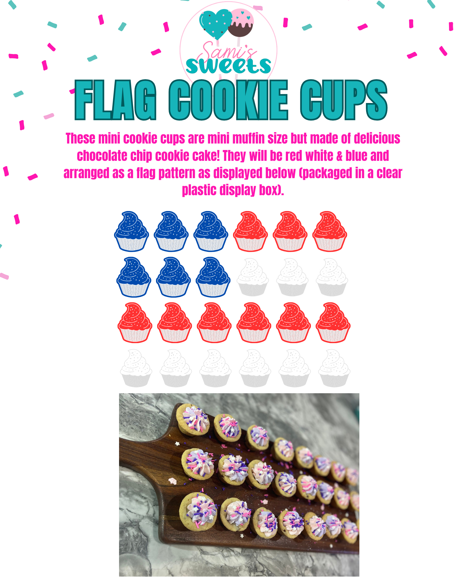 American Flag Style 2 Dozen Mini Cookie Cups - Chocolate Chip