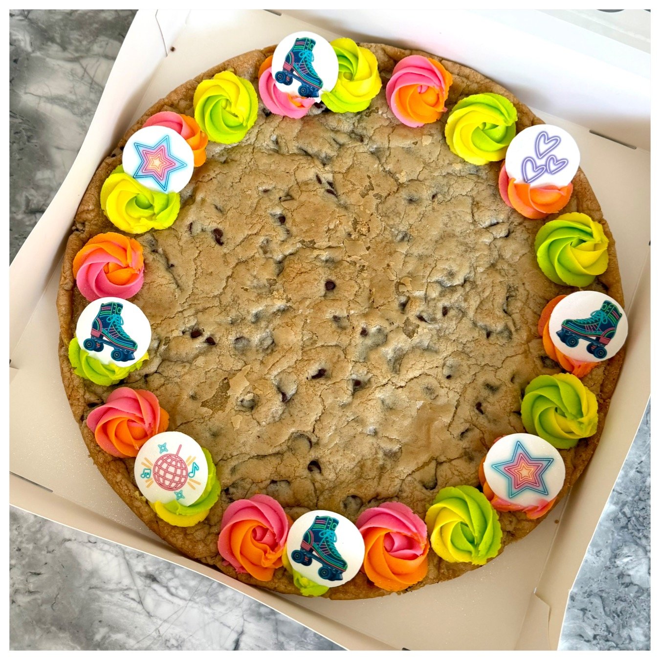 Edible Image Large Round Cookie Cake with Rosettes