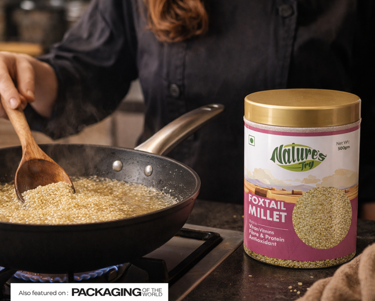 Nature's Try millets D2C brand identity and packaging design by Awesome Sauce Creative