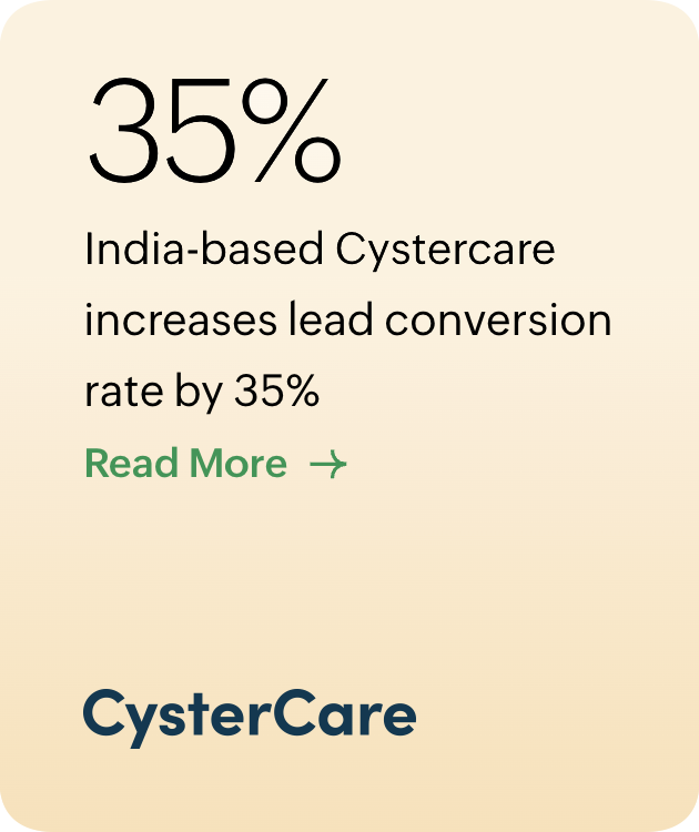 An advertisement showing that India-based Cystercare increases lead conversion rate by 35%, with a link to read more.