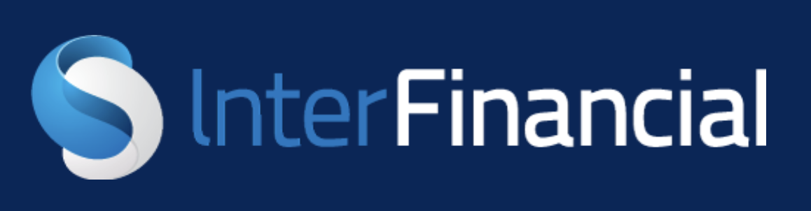 InterFinancial logo with a blue and white spherical abstract icon and the company name in blue and white text.