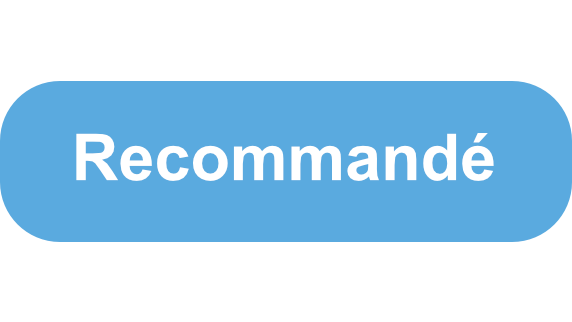 Bouton bleu avec le mot 'Recommandé' en blanc.