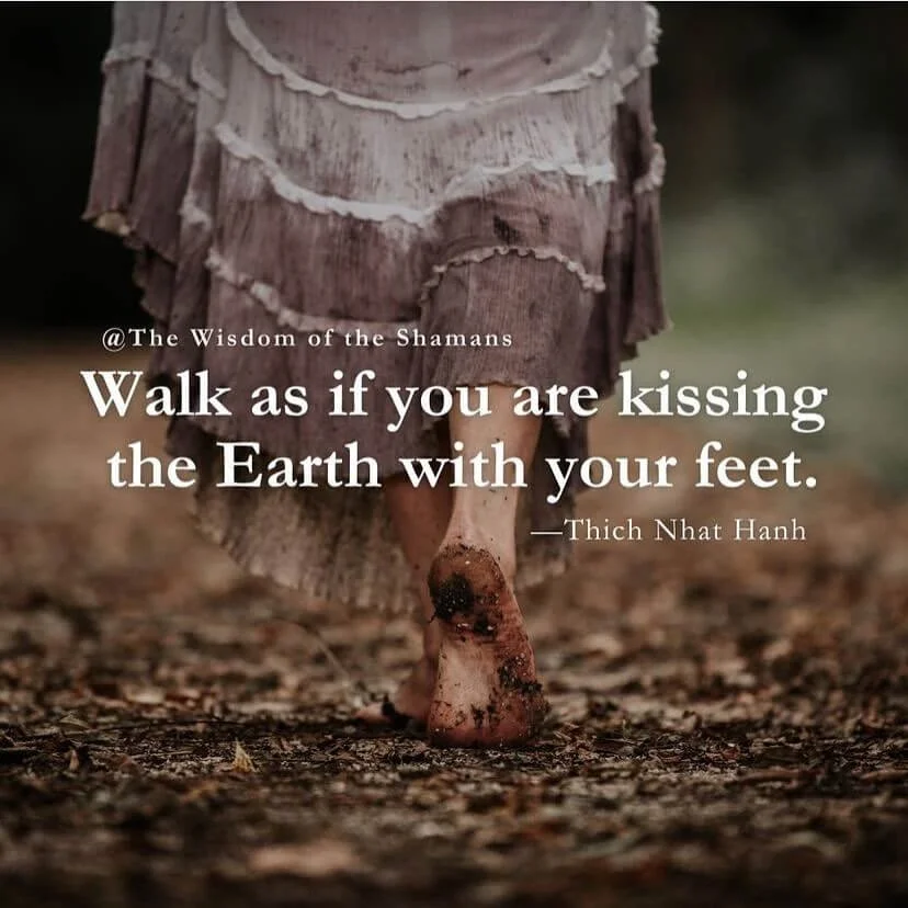 Quote by Thich Nhat Hanh: ‘Walk as if you are kissing the Earth with your feet’ on an image for Michela Modolo’s Instagram post