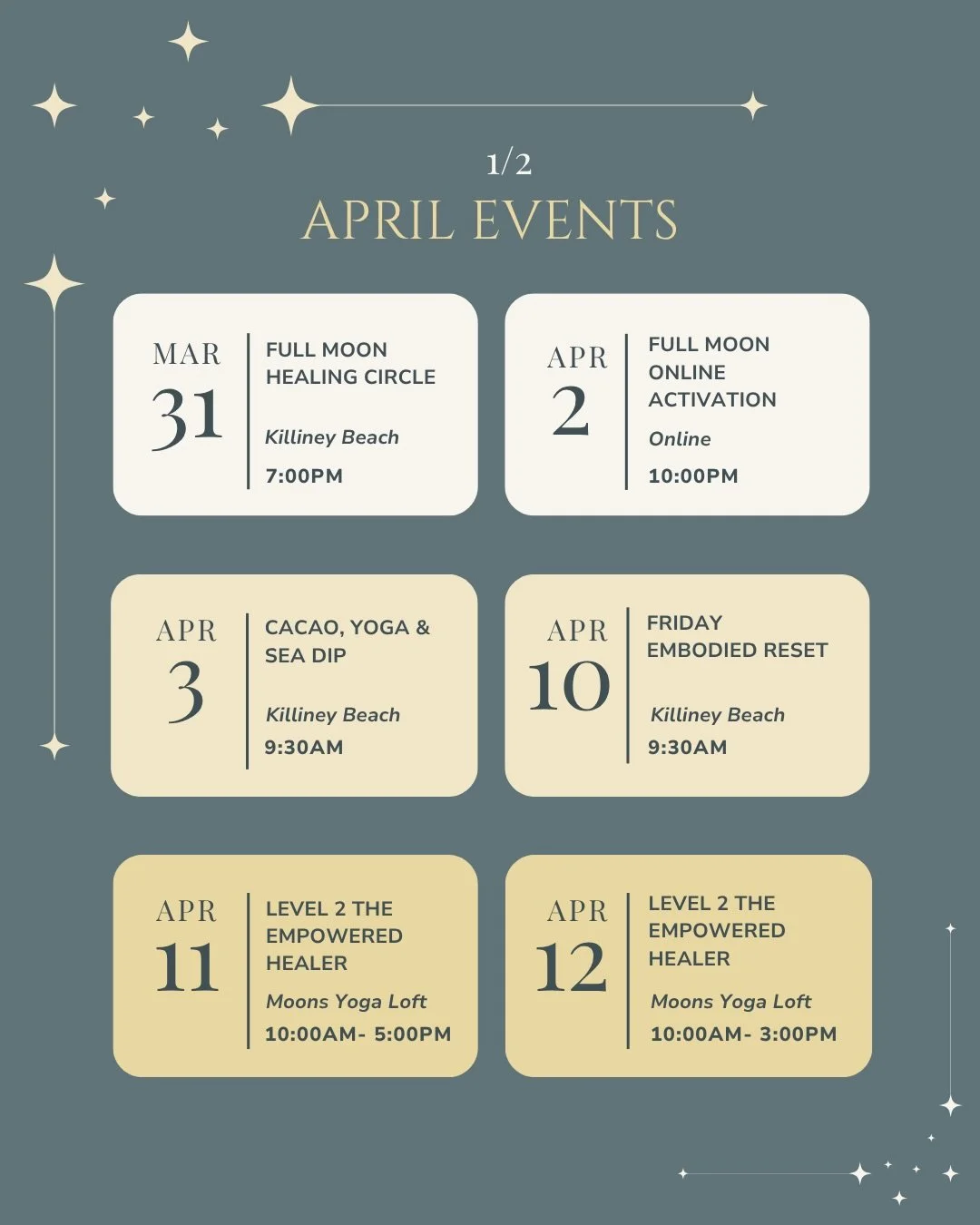 Mercury retrograde is over, spring is here and a new season of gatherings begins! 🌞

We are celebrating this beautiful time with ocean mornings, moon gatherings, and deeper healing spaces.

 If you feel the pull, come join us 🤍

Comment EVENTS and 