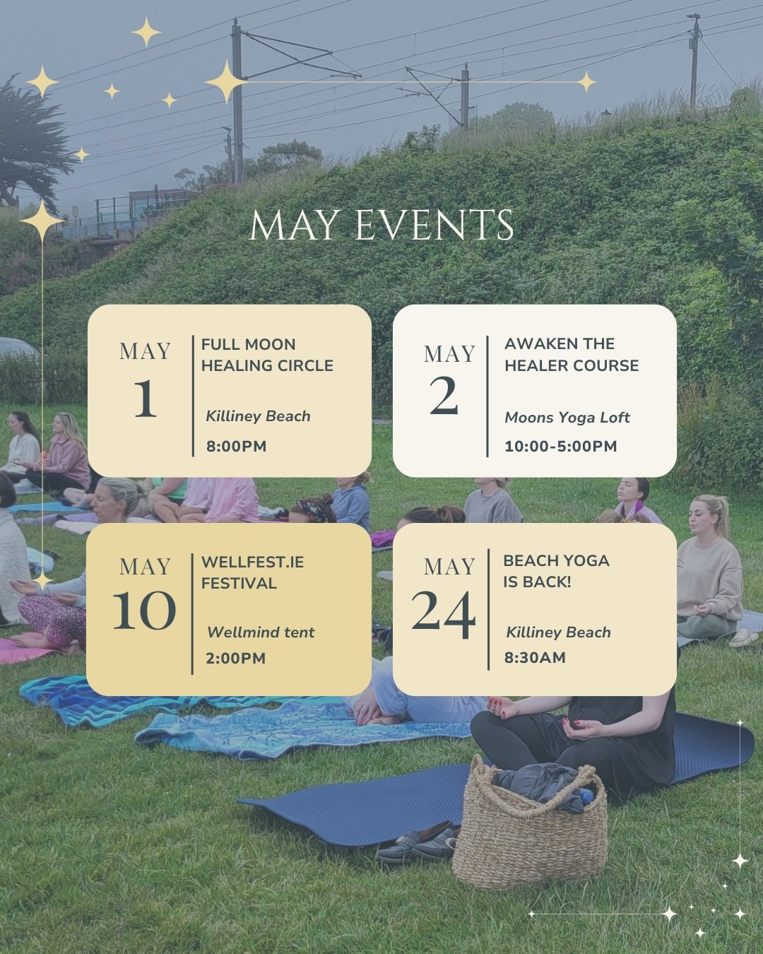May is calling! From Full Moon Healing Circle to Beach Yoga returning for its 6th year, there is so much beautiful energy to gather in on Killiney Beach this month 🌊

You can also find me at @wellfestirl on the Wellmind stage at 2pm on Sunday for a 