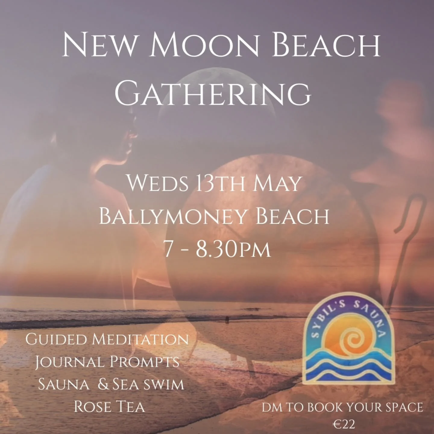 New Moon Beach Gatherings are BACCCK! ✨🌚

Ekkk so happy to be back on Ballymoney Beach where it all began 3 years ago ✨
Over the years I&rsquo;ve had the honour of holding solo gatherings and co-creating with my soul sister @myriamrolle
The communit