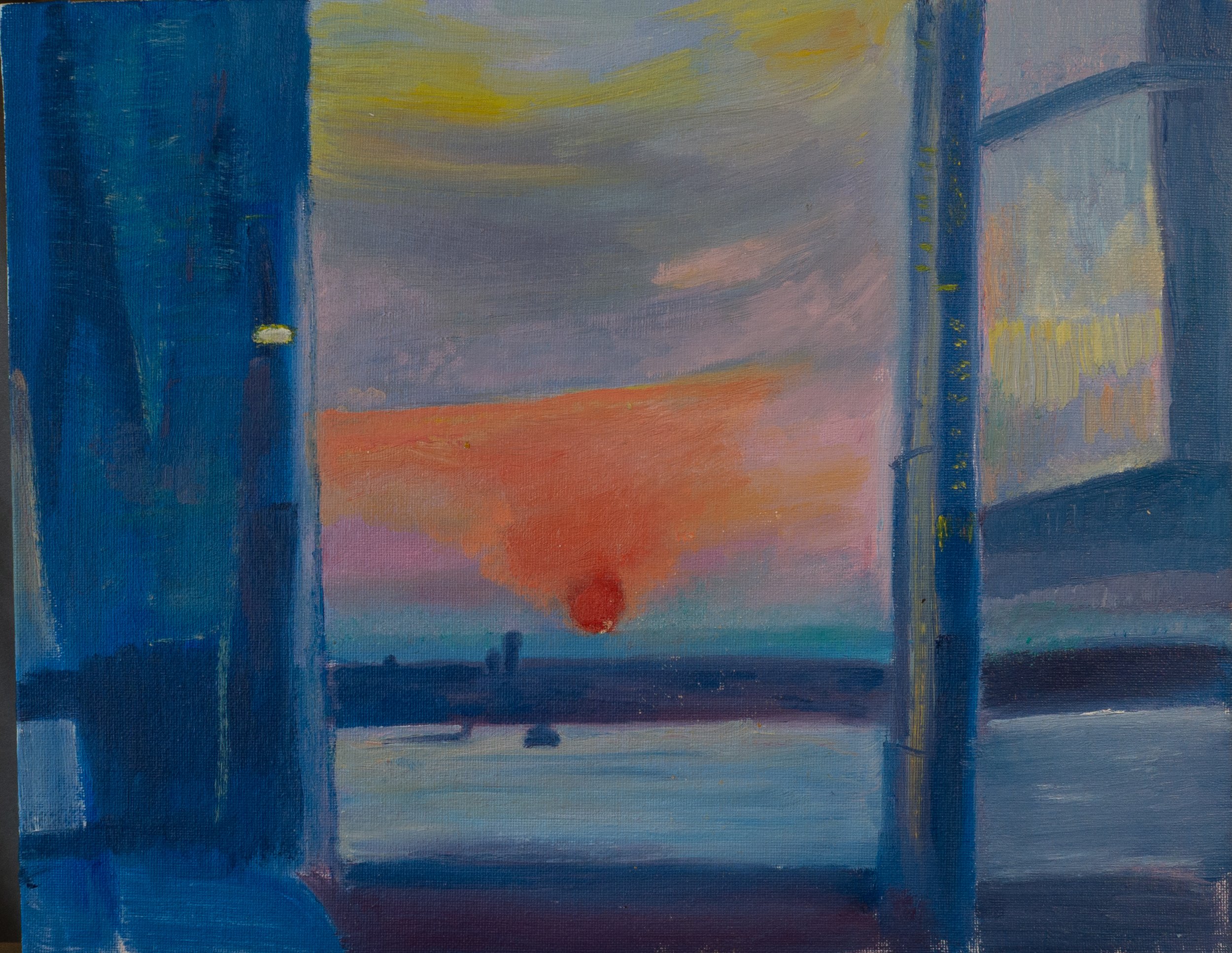 Hudson Yards Sunset (oil on canvas panel, 35,5 x 28 cm, 2024)