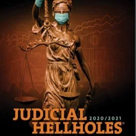 Lady liberty in a mask surrounded by charts Judicial Hellholes 2020-2021