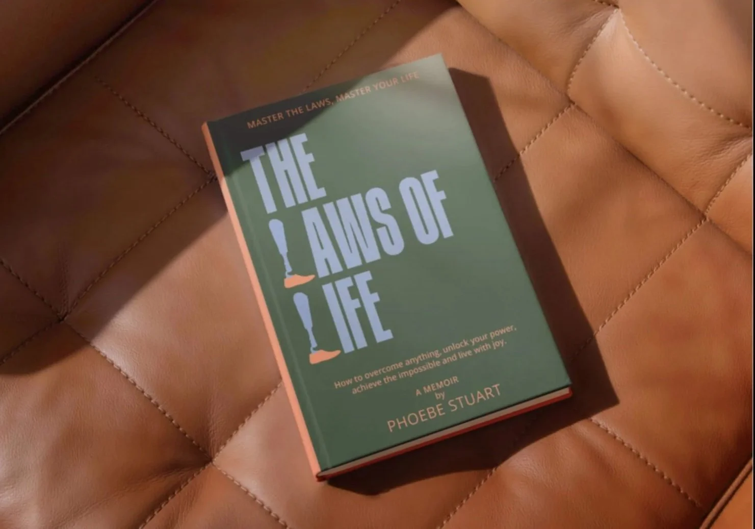 The Laws of Life book written by Phoebe Stuart on a leather couch