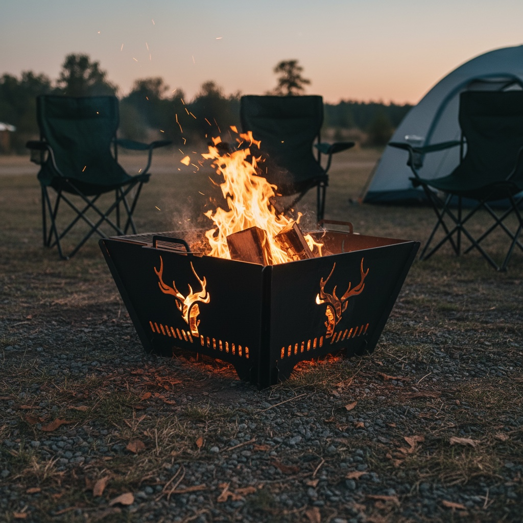 Collapsible Deer Steel Fire Pit with Grill Plate – 750 Square