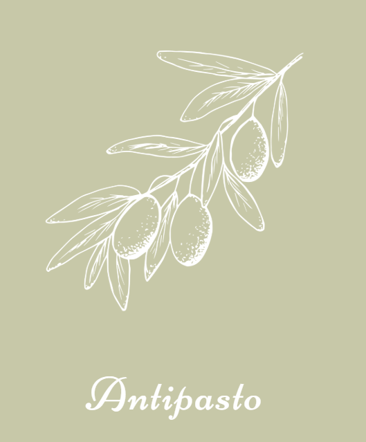 rustic sketch of olive branch for antipasto menu