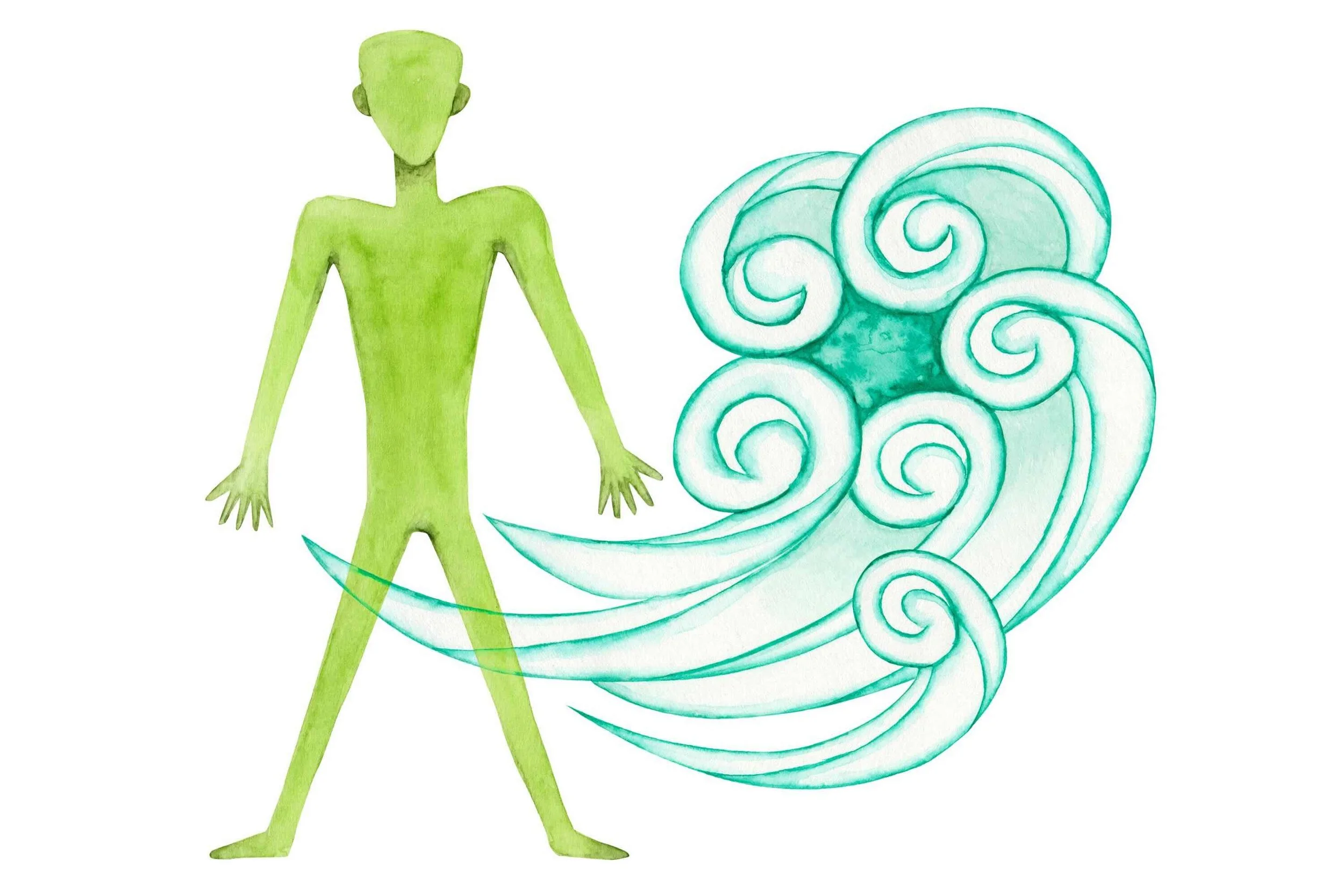 Ilustración del dosha Vata en Ayurveda representando movimiento, aire y energía del sistema nervioso