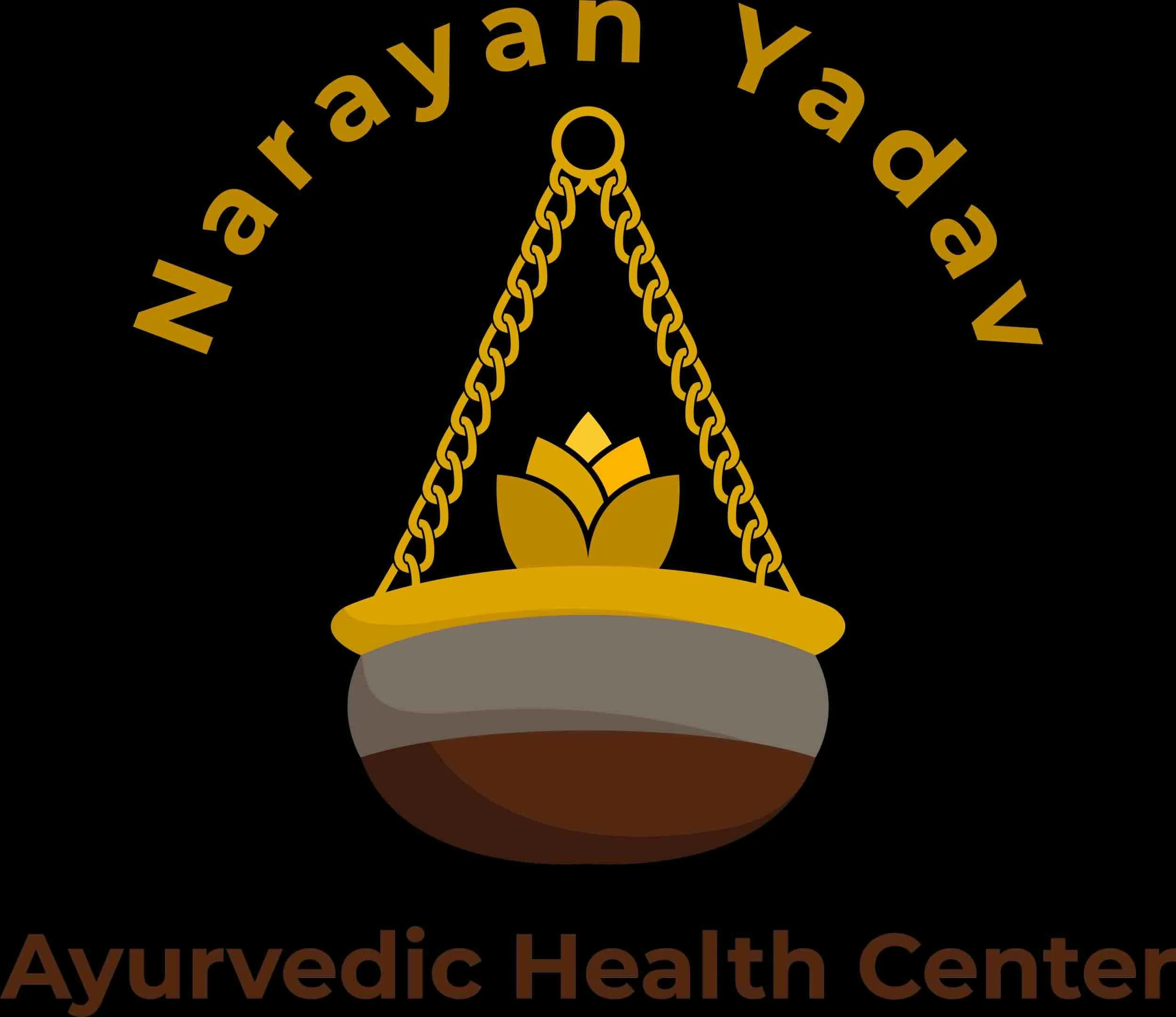 Cantaro para Sirodhara debajo del nombre del centro Ayurveda Narayan Yadav