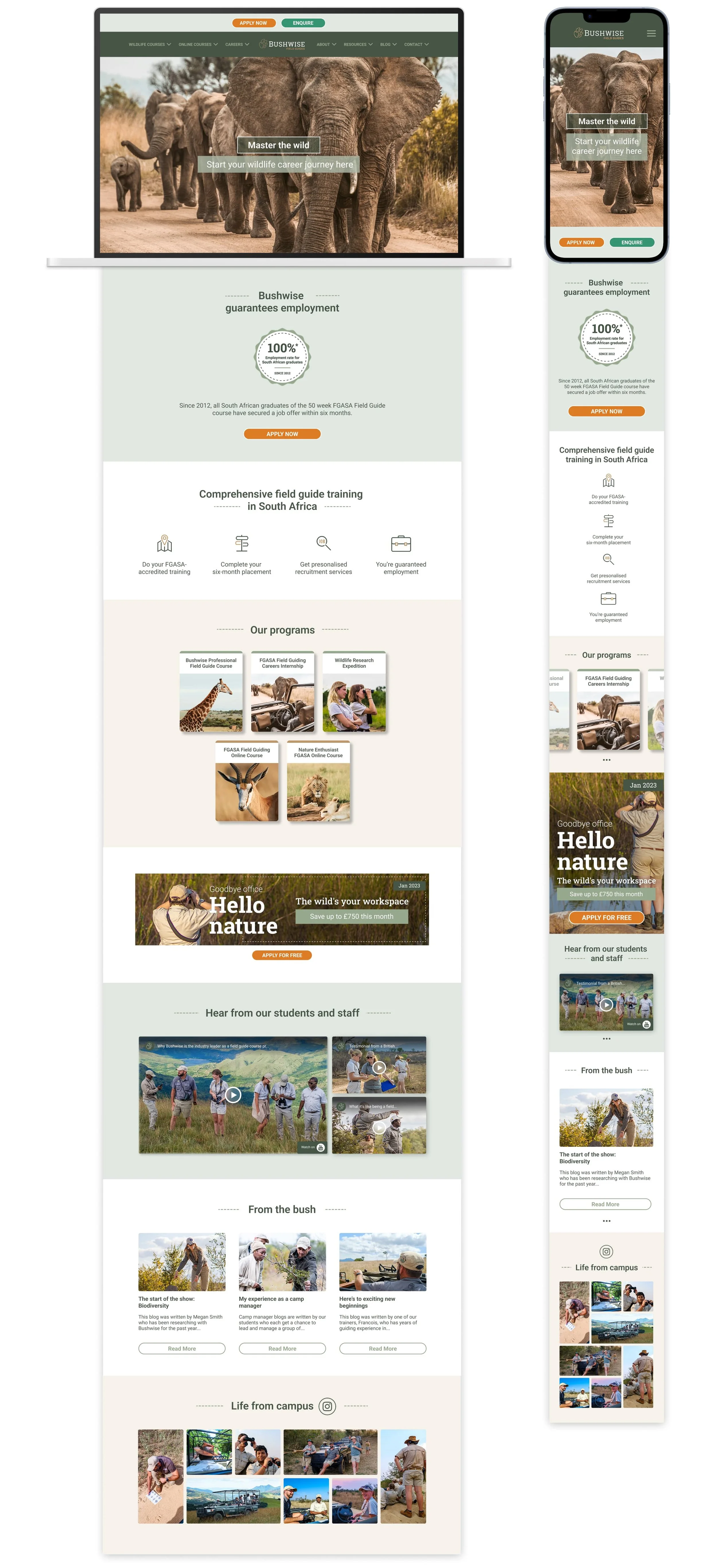 I contributed to the ongoing design of the Bushwise website, creating and updating page sections, campaign landing pages and visual content within the existing site. My work focused on keeping the digital experience engaging, visually consistent and 