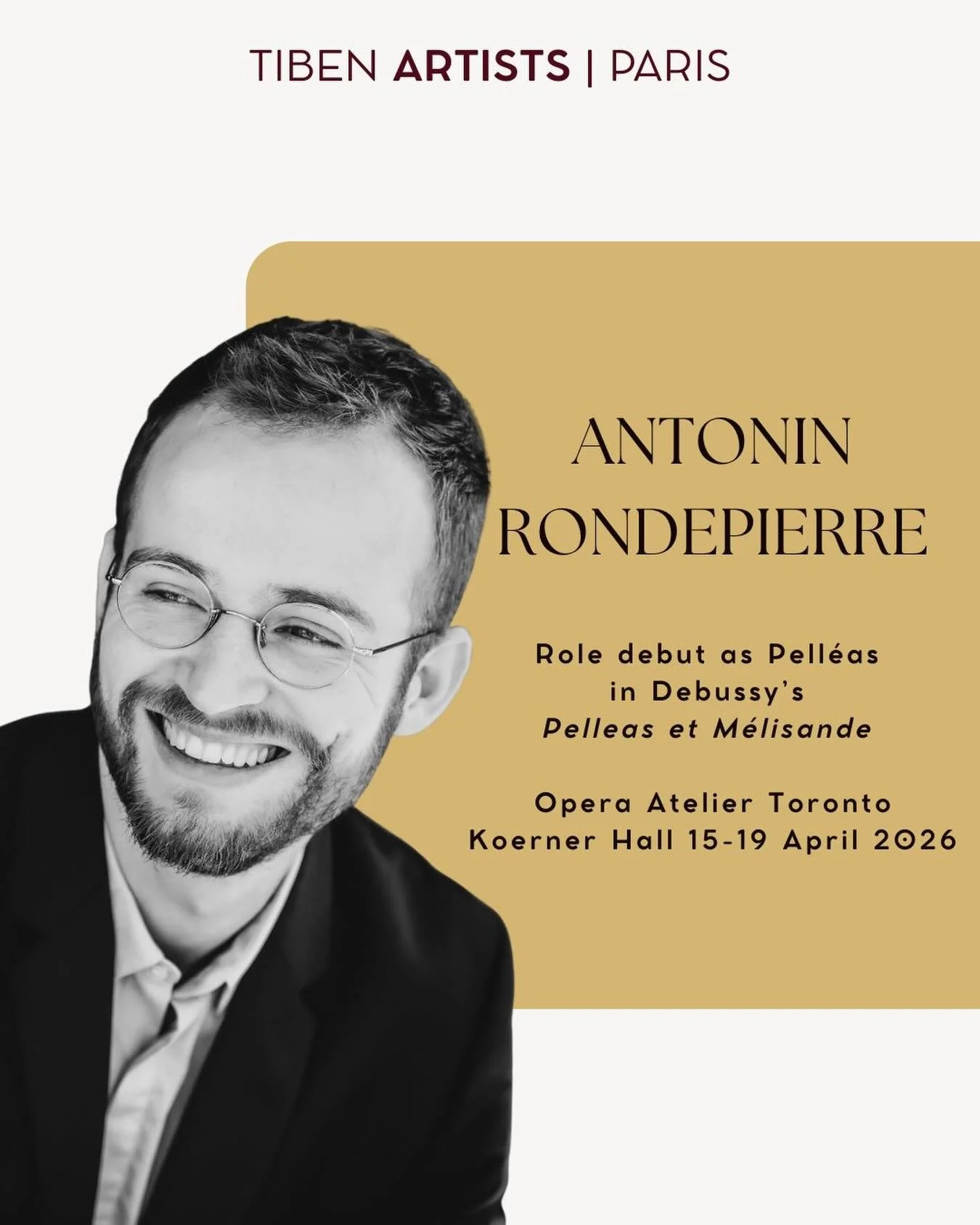 ✨Tonight, Antonin Rondepierre makes his role debut as Pell&eacute;as in Debussy&rsquo;s Pell&eacute;as et M&eacute;lisande, with Opera Atelier Toronto at Koerner Hall.

Pell&eacute;as is one of the great tenor roles in the French repertoire, and a na