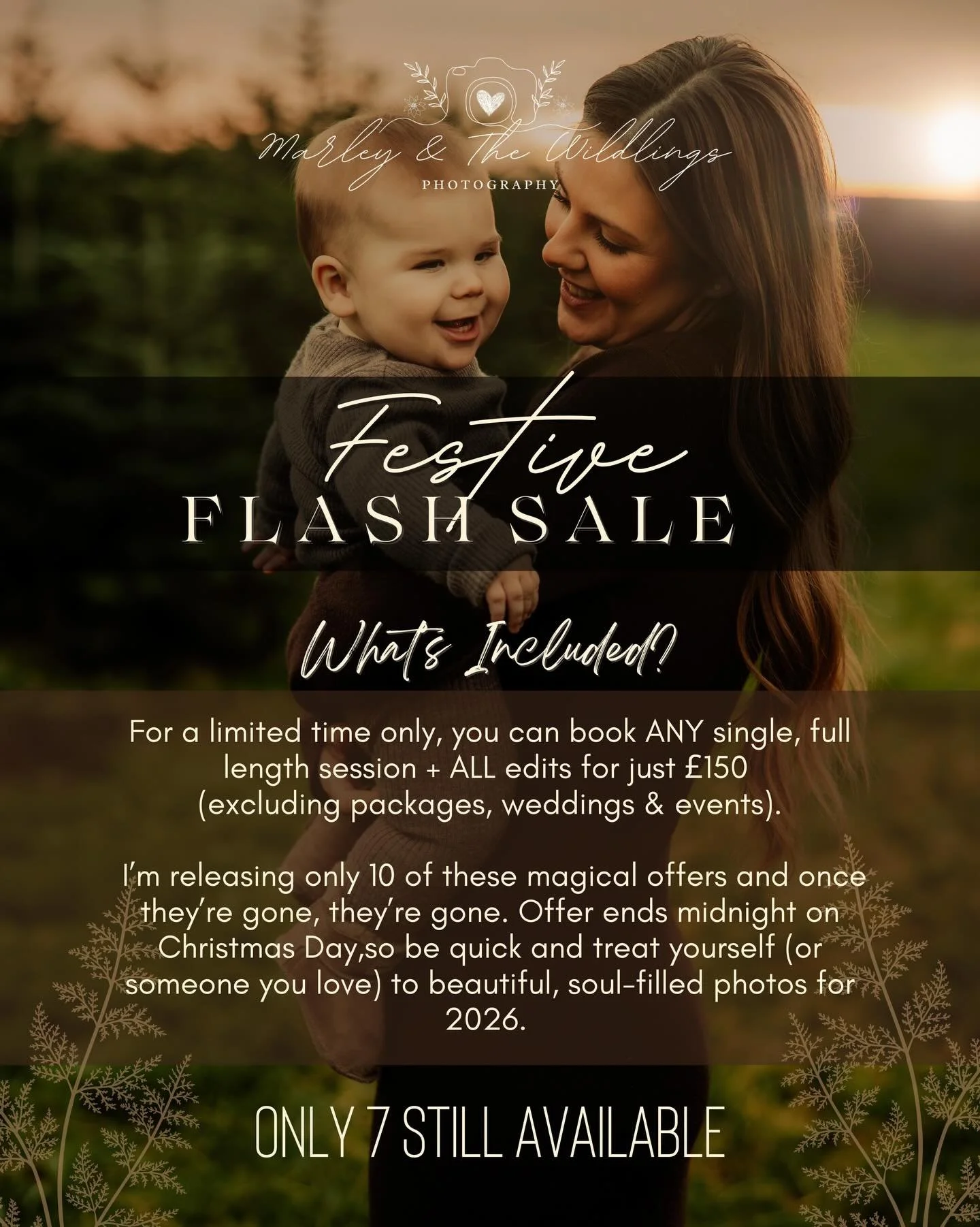 ✨ FESTIVE FLASH SALE UPDATE &mdash; 7 LEFT ✨

For just &pound;150, you can lock in ANY full length photography session + ALL edits included &mdash; family, extended family, maternity, newborn, pets, birthdays, Soul Sessions or something beautifully u