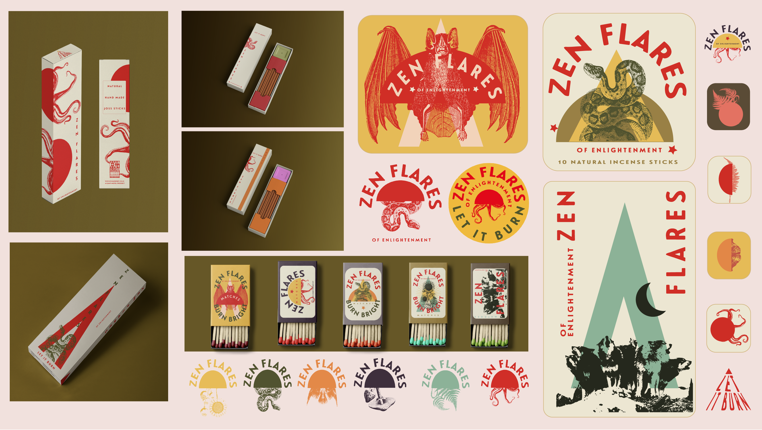 Brand Identity project for a business specialising in candles, incense and matches. Logo & package design.
