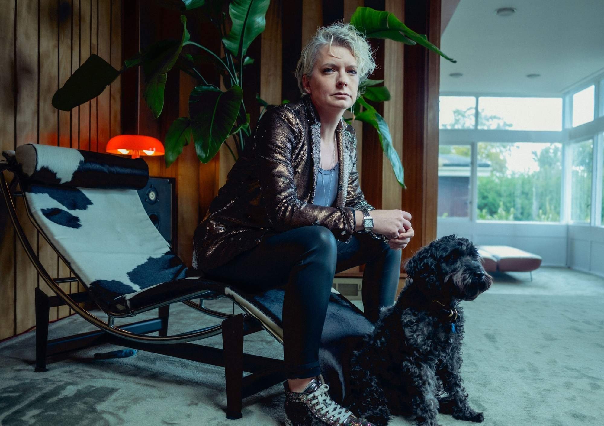 image shows Catrin Finch with a dog