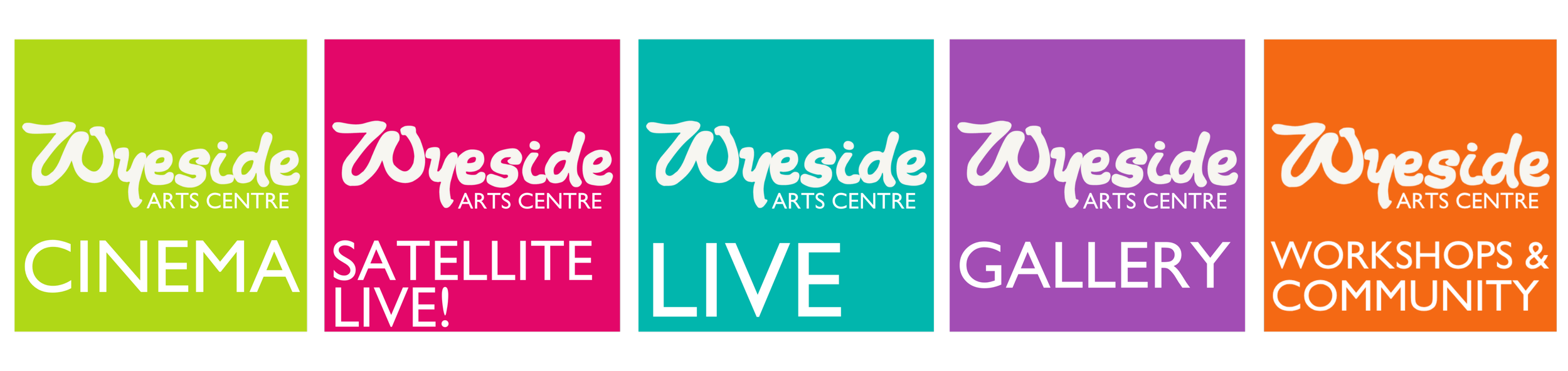 cinema, satellite live, live, gallery and workshops & community logos
