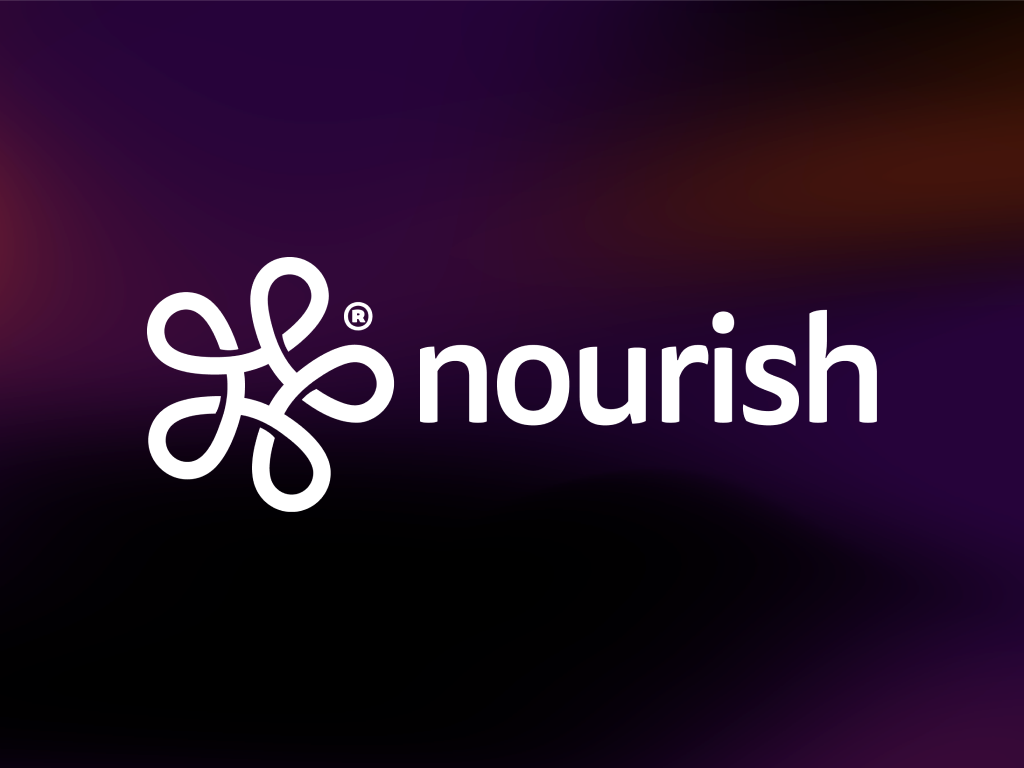 Nourish logo on a purple background