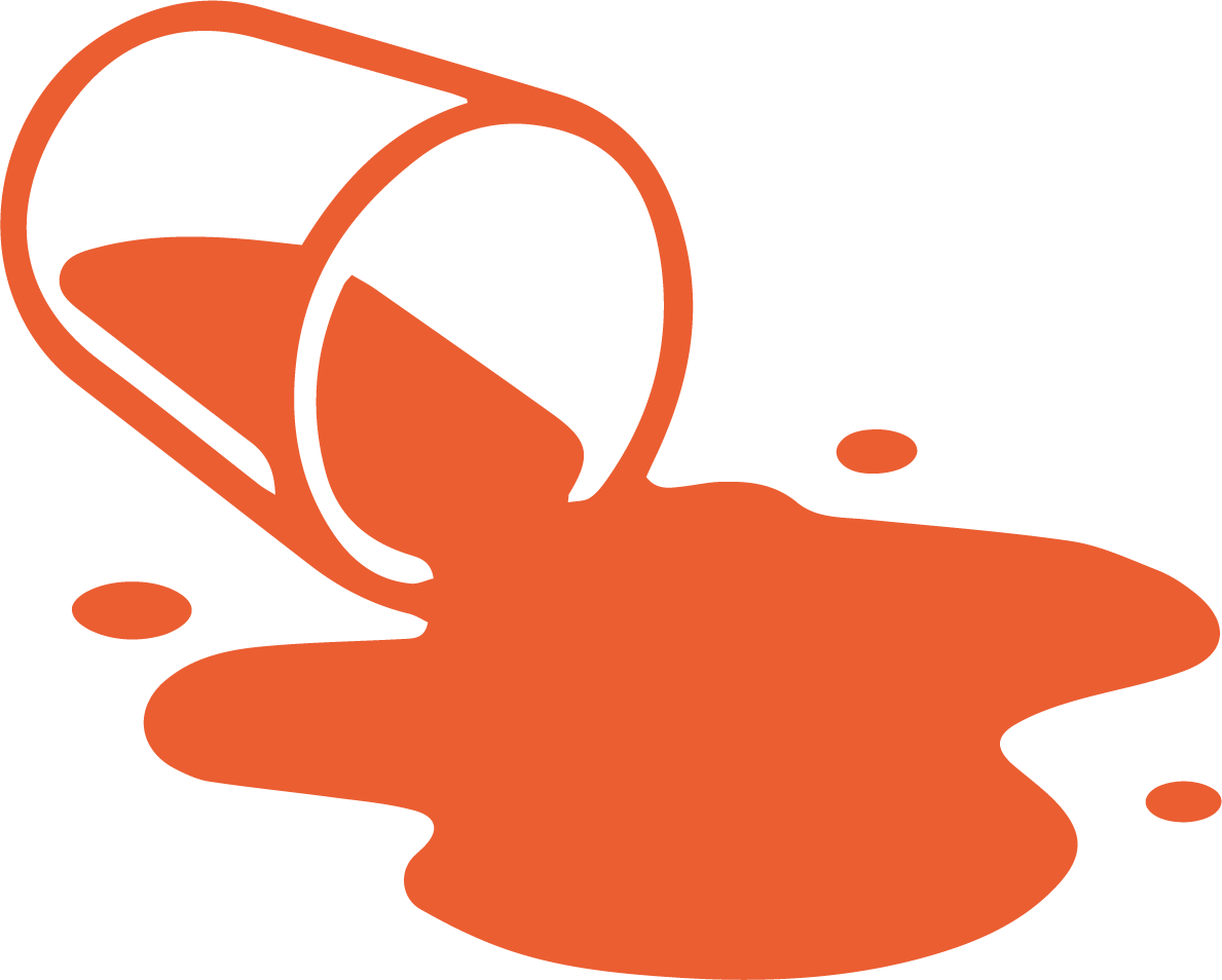 Illustration of spilled orange liquid coming from a tipped-over glass.