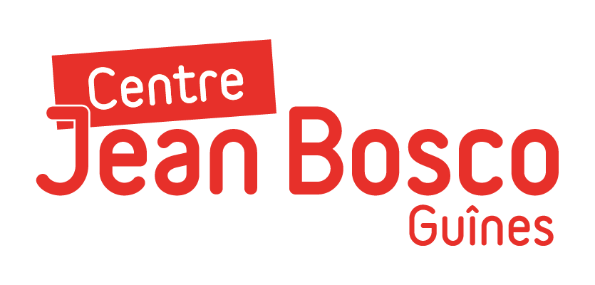 Logo du centre Jean Bosco en Guinée avec le texte 'Centre Jean Bosco Guinées' en rouge et blanc.