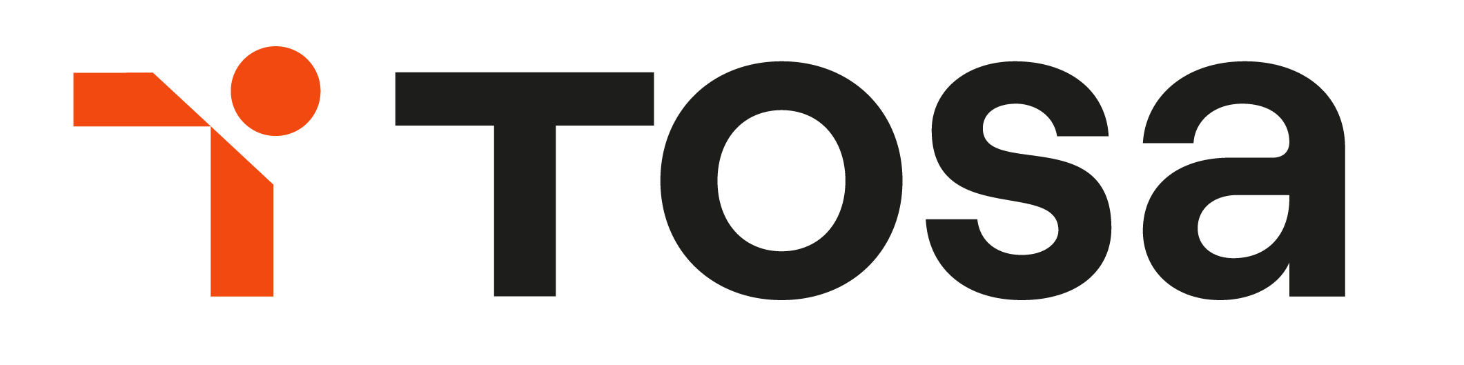 Logo de Tosa avec une figure abstraite en orange et le mot Tosa en noir.