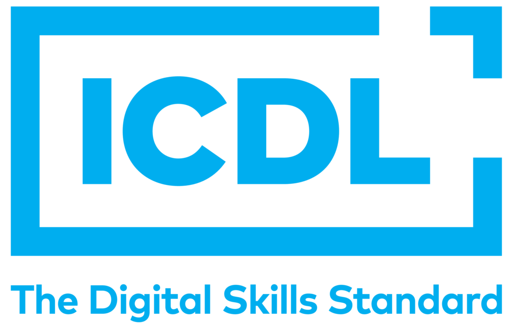 Logo de l'ICDL en bleu avec le texte "The Digital Skills Standard" en dessous.