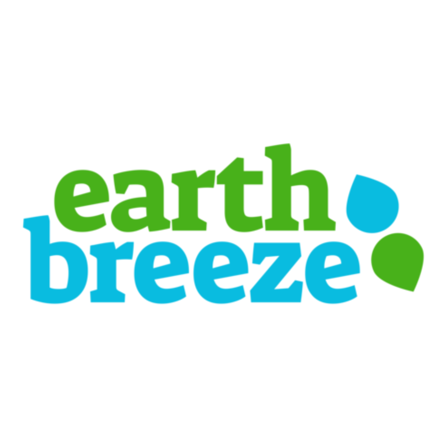 Colorful logo with the words "earth breeze" in green and blue, accompanied by a water droplet and a leaf icon.