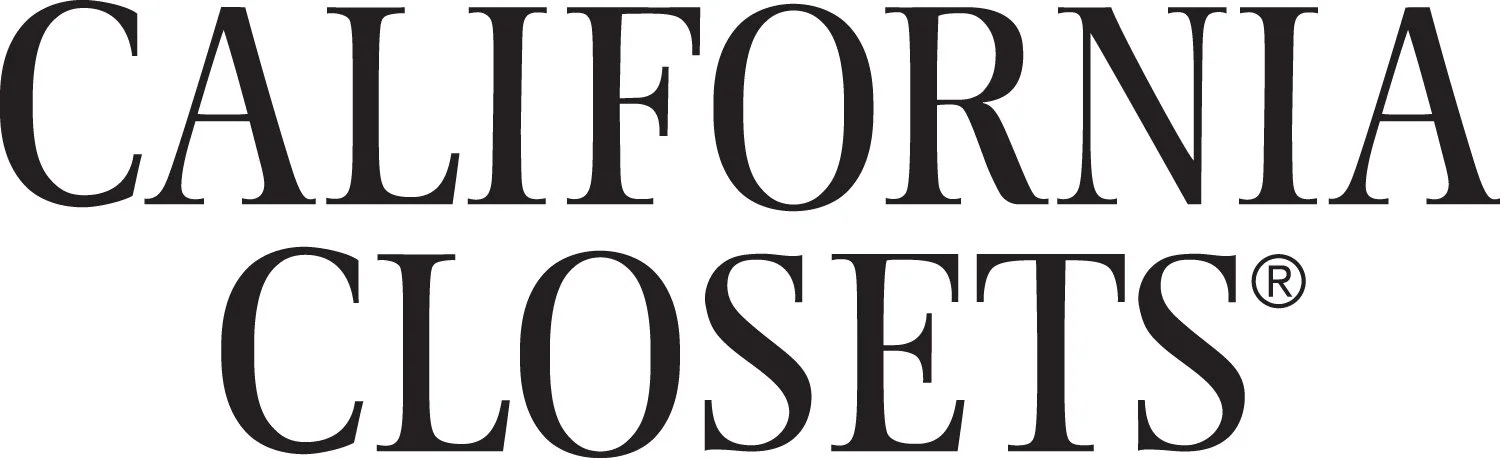 Close-up of the text 'California Closets' in black uppercase letters on a white background.