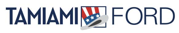 Tamiami Ford logo with stylized American flag and car outline.