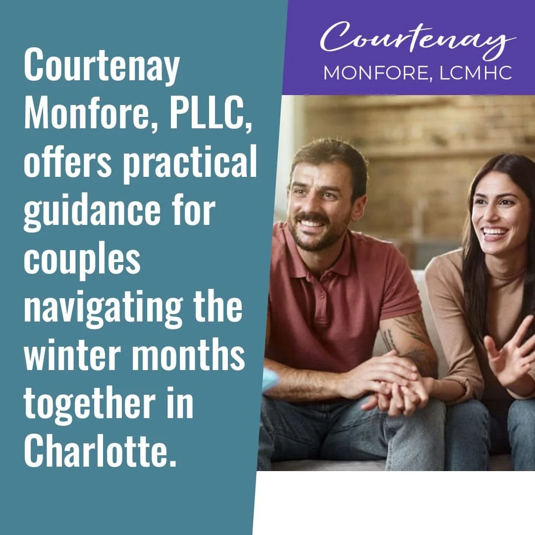 Couple sitting together during a counseling session discussing relationship challenges and emotional support in Charlotte