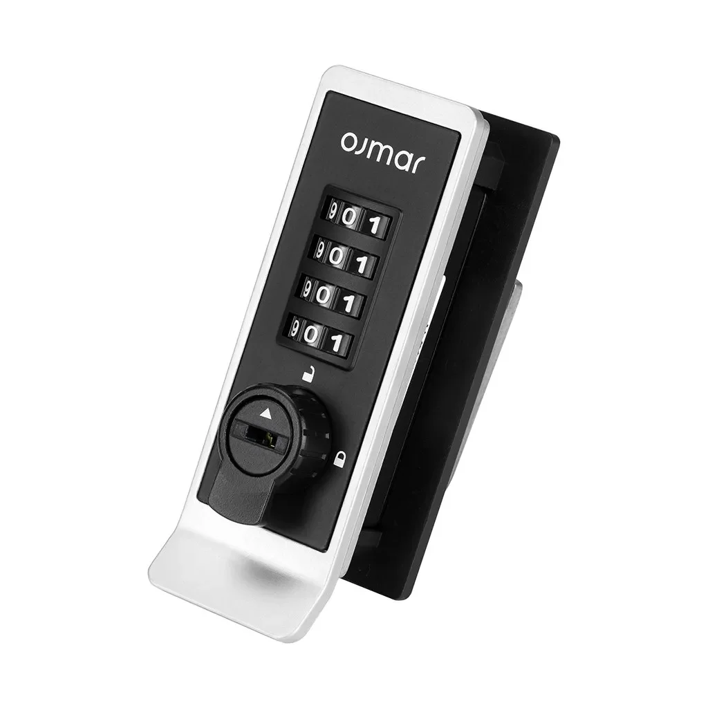 A combination lock with a numbered dial and a black and silver rectangular body.