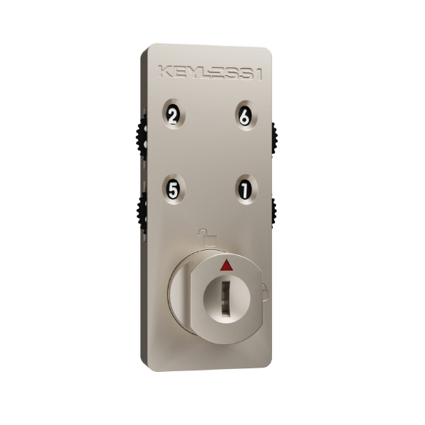 Electronic keypad with numbered buttons and a circular dial at the bottom.