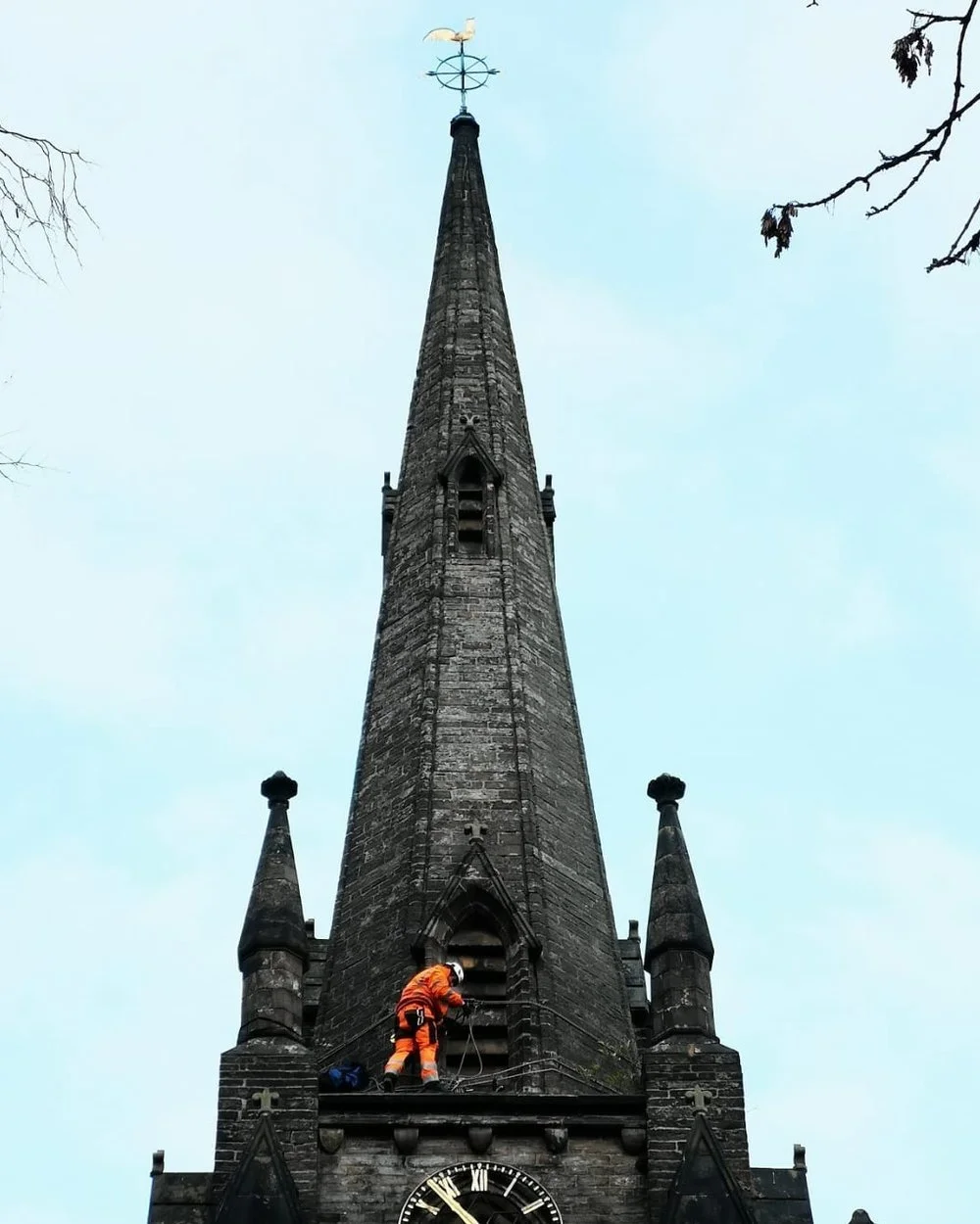 High-level church spire survey
