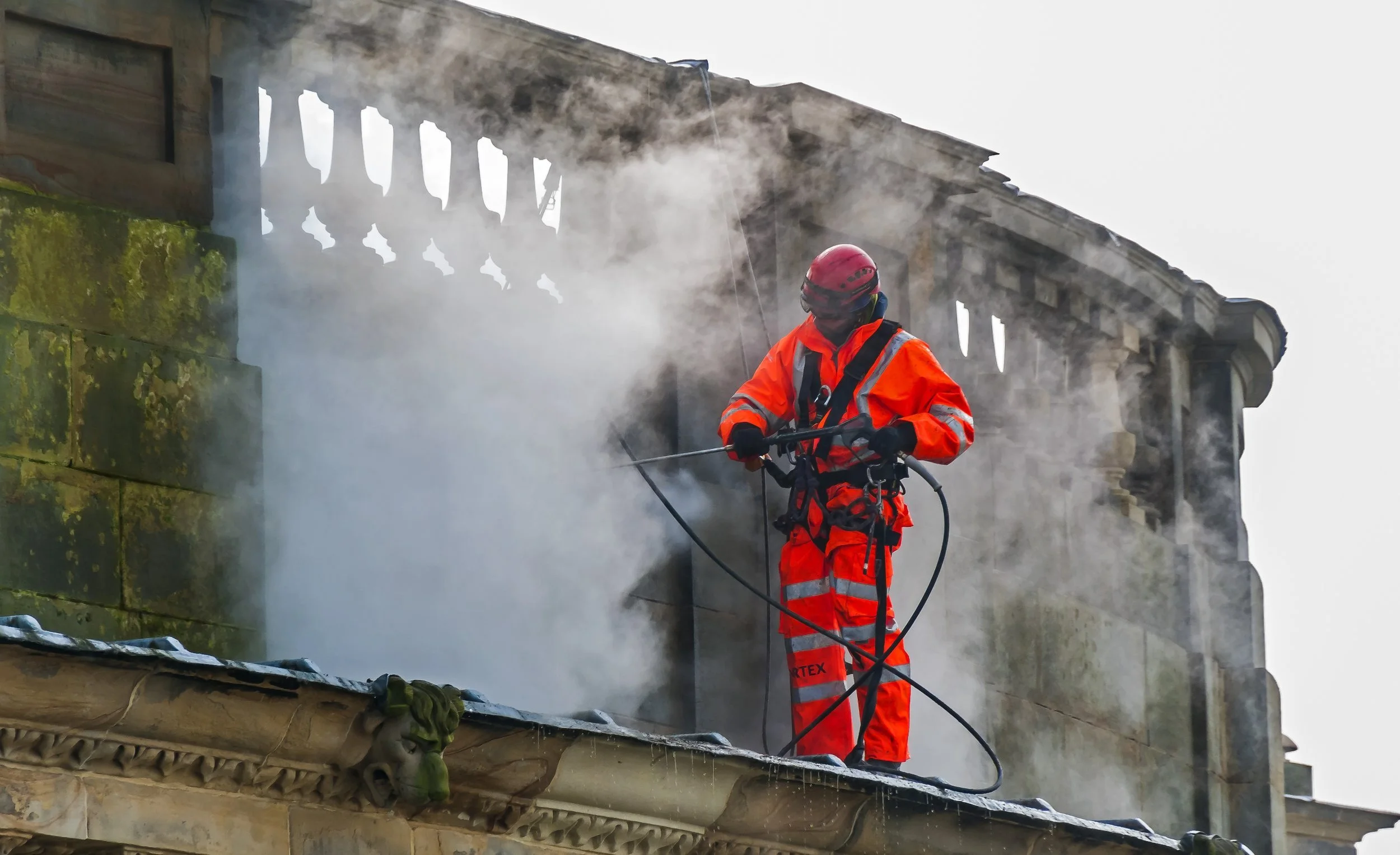 Specialist DOFF cleaning on heritage structure Chatsworth House