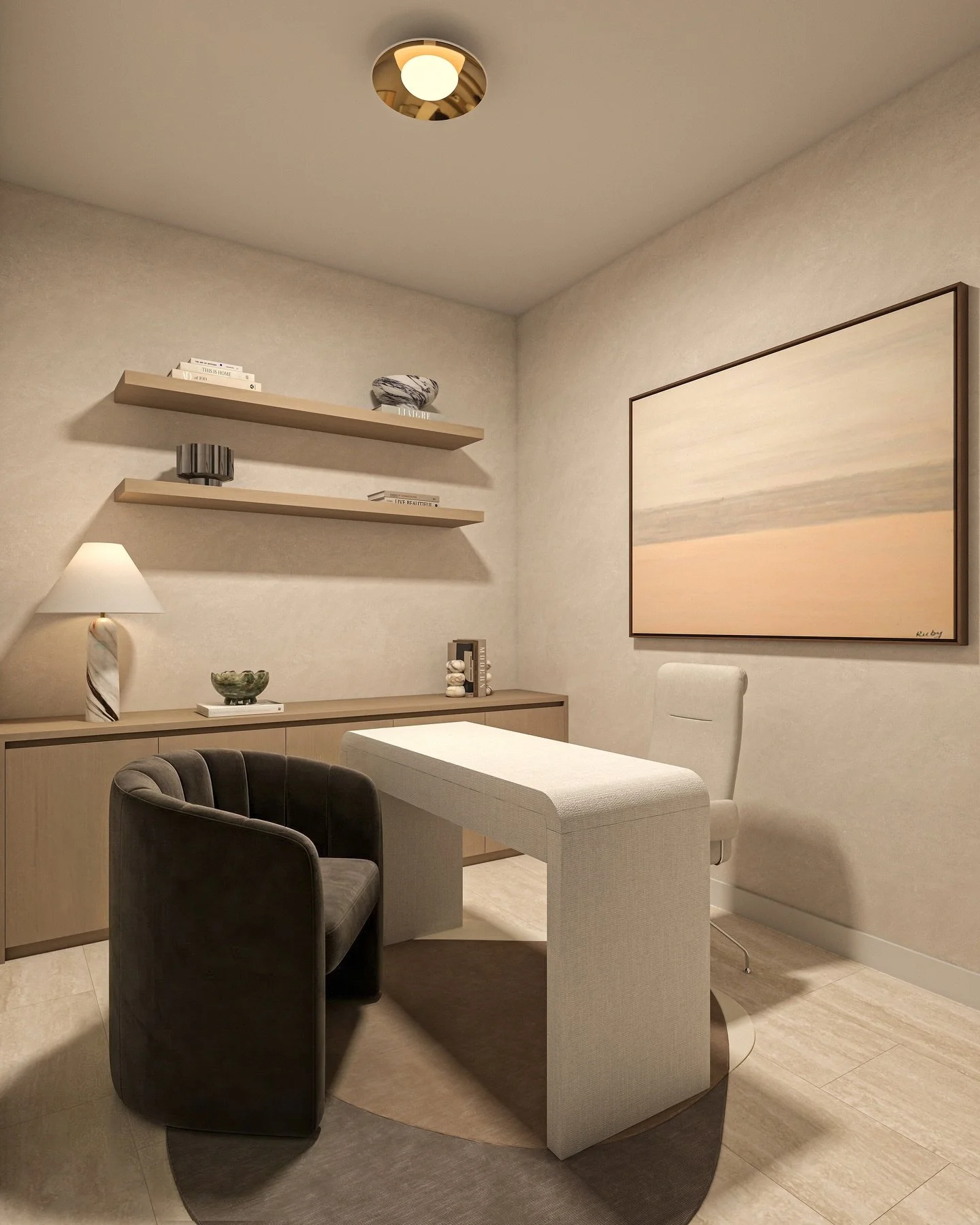 A home office that feels calm. Every piece has a purpose, nothing extra 🤍 

Another project successfully completed through our Virtual Interior Design Service at the Reach Brickell building. A complete design concept ready for the client to bring to