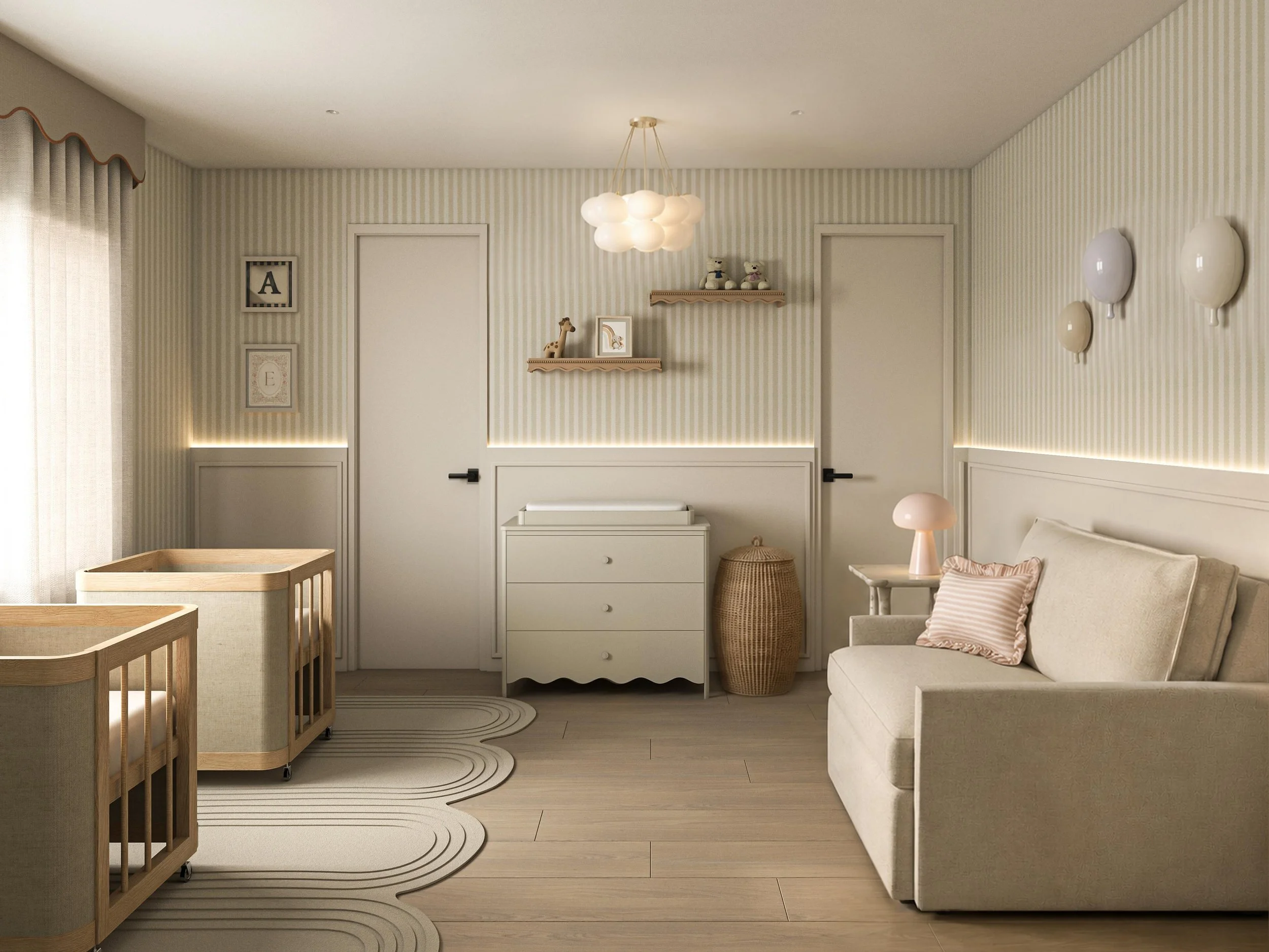 Luxury neutral nursery interior design at Lotus Palm Residence in Boca Raton by Interiors by AC