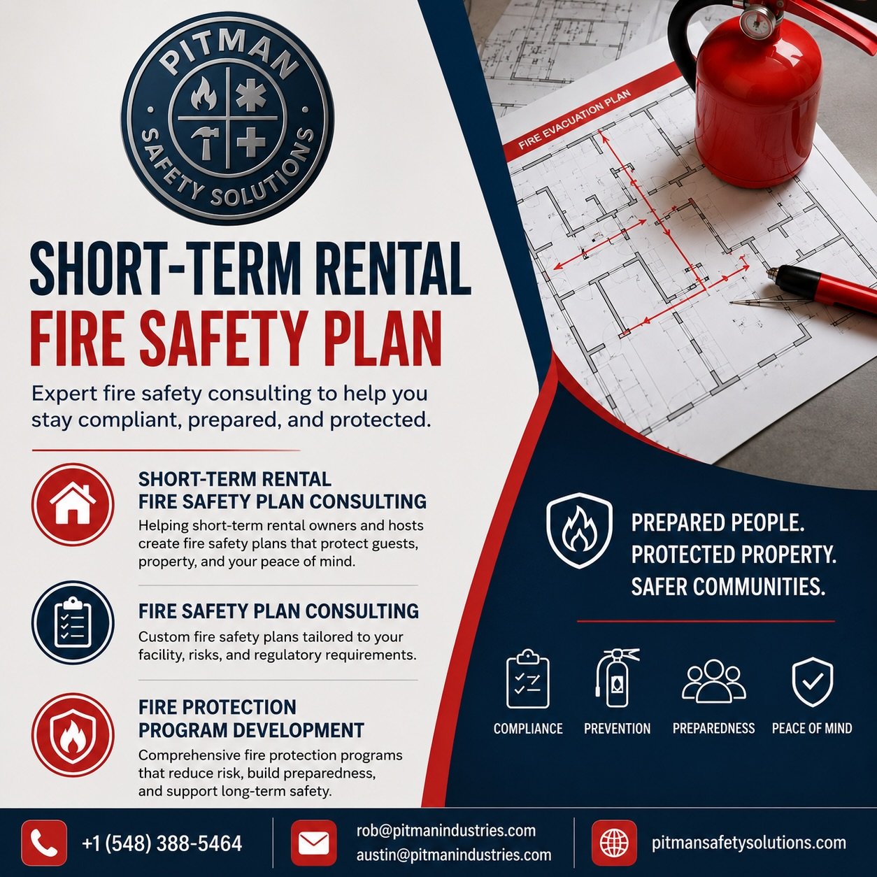 Protect Your Property. Protect Your Investment.

At Pitman Safety Solutions, we specialize in helping property owners, managers, and businesses stay compliant, prepared, and protected.
Our services include:

🏠 Short-Term Rental Fire Safety Plan Cons