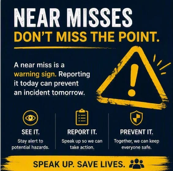 Near misses are not &ldquo;almost accidents.&rdquo; They are warnings.

A near miss is an opportunity to fix a hazard before someone gets hurt.
Too often, workers hesitate to report near misses because they think:

&ldquo;Nothing actually happened.&r