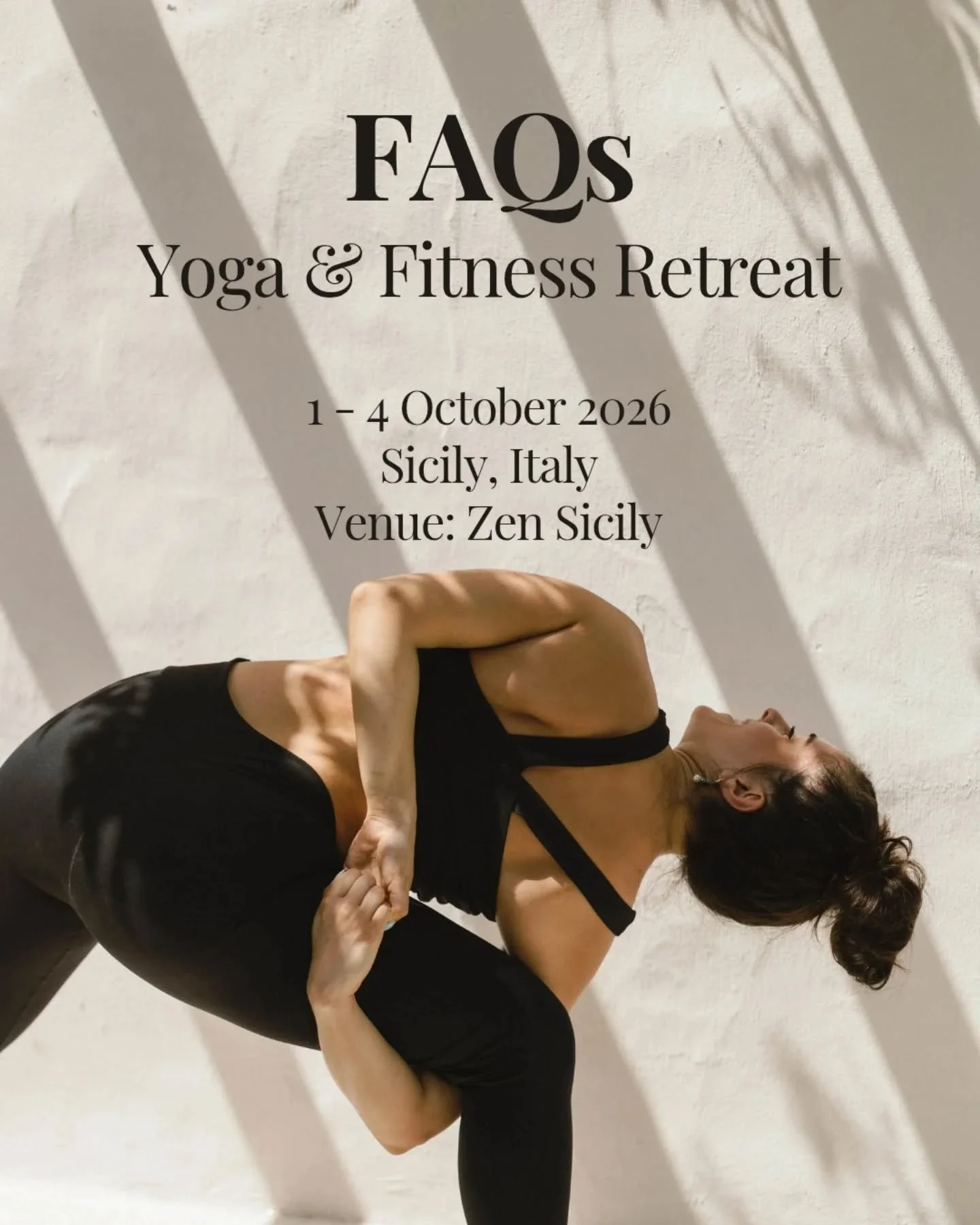 Ciao people! Here's a comprehensive collection of FAQs concerning our next Yoga &amp; Fitness Retreat happening 1-4 October in Sicily, Italy.

Did I miss anything? Write it in the comments or DM me.

&euro;200 discount ends this Sunday😱 Link in bio 