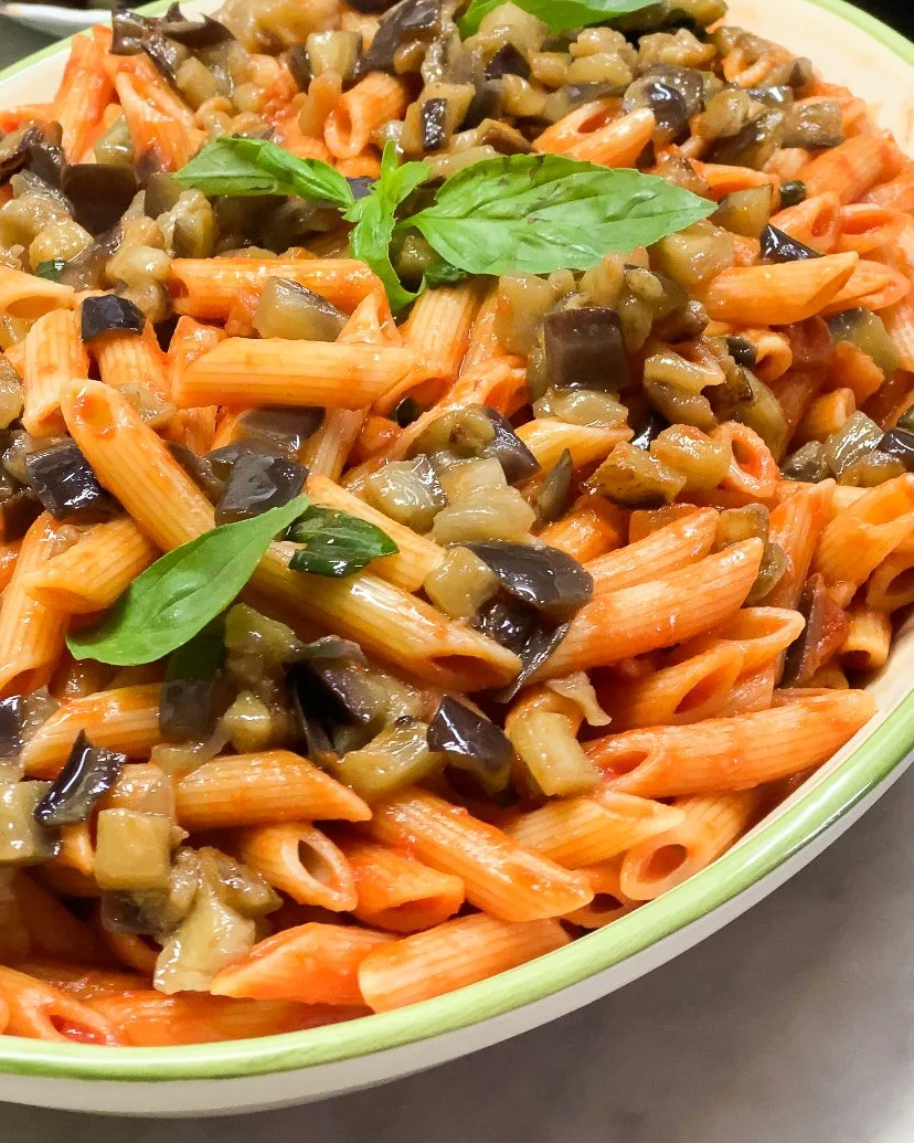 Pasta alla Norma served at Yoga Sicily Retreat at Zen Sicily
