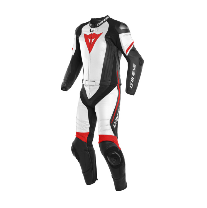 Combinaison en cuir 2-tlg. LAGUNA SECA 4 noir mat-blanche-fluo rot