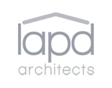 Logo for LAPD Architects with stylized house roof above the words 'lapd architects'.